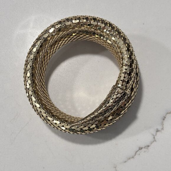 Vintage Whiting & Davis Gold Tone Mesh Snake Coil Wrap Bracelet Serpent Arm Cuff - Picture 3 of 15